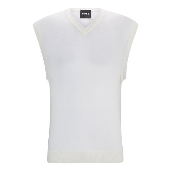 NWT BOSS Lucid White Mohair-Wool V-Neck Sweater Vest Size Medium Sheer Knit - Picture 16 of 16